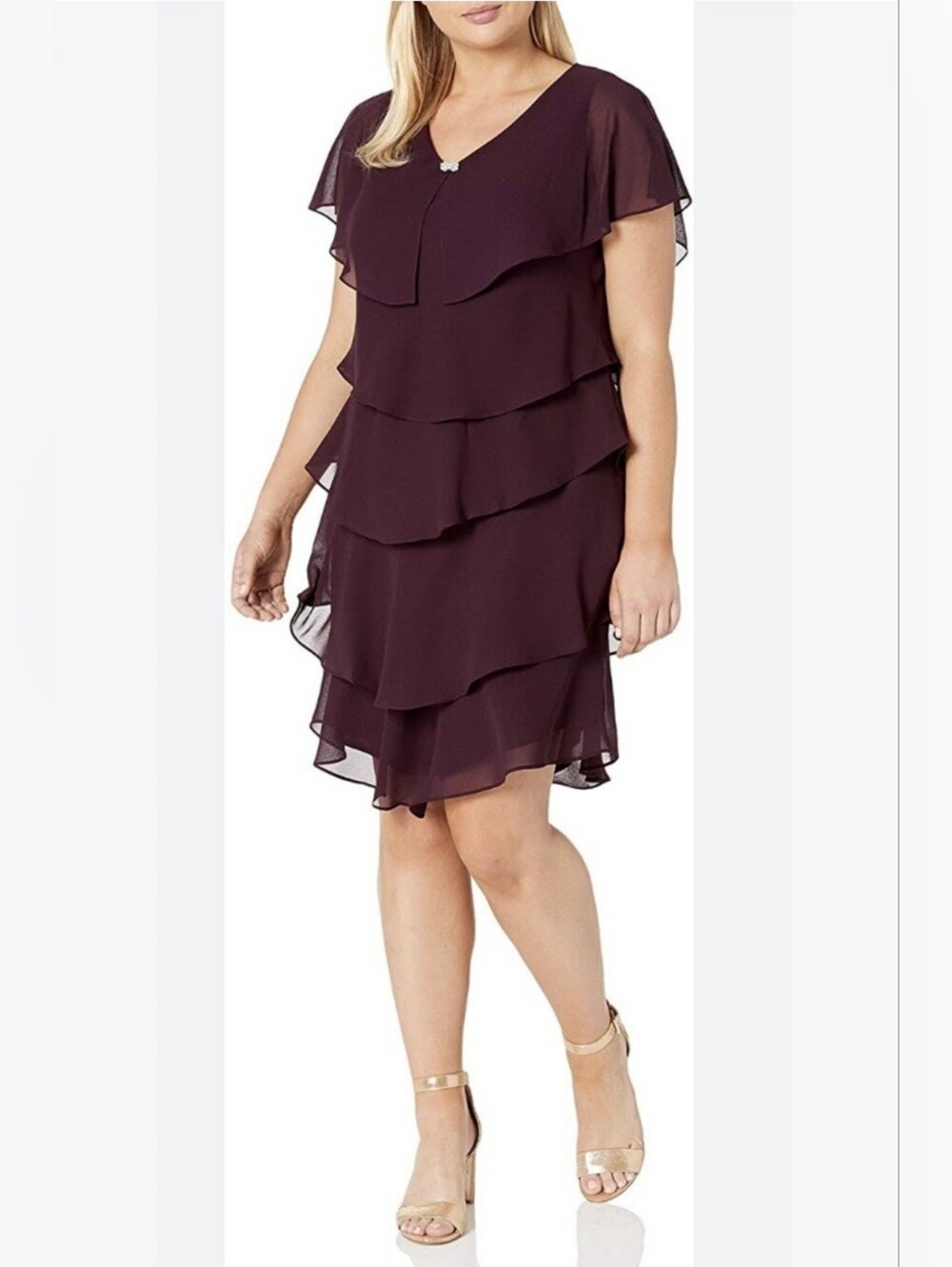 SLNY Chiffon Tiered Plum Dress Size 10 Gorgeous 4014-